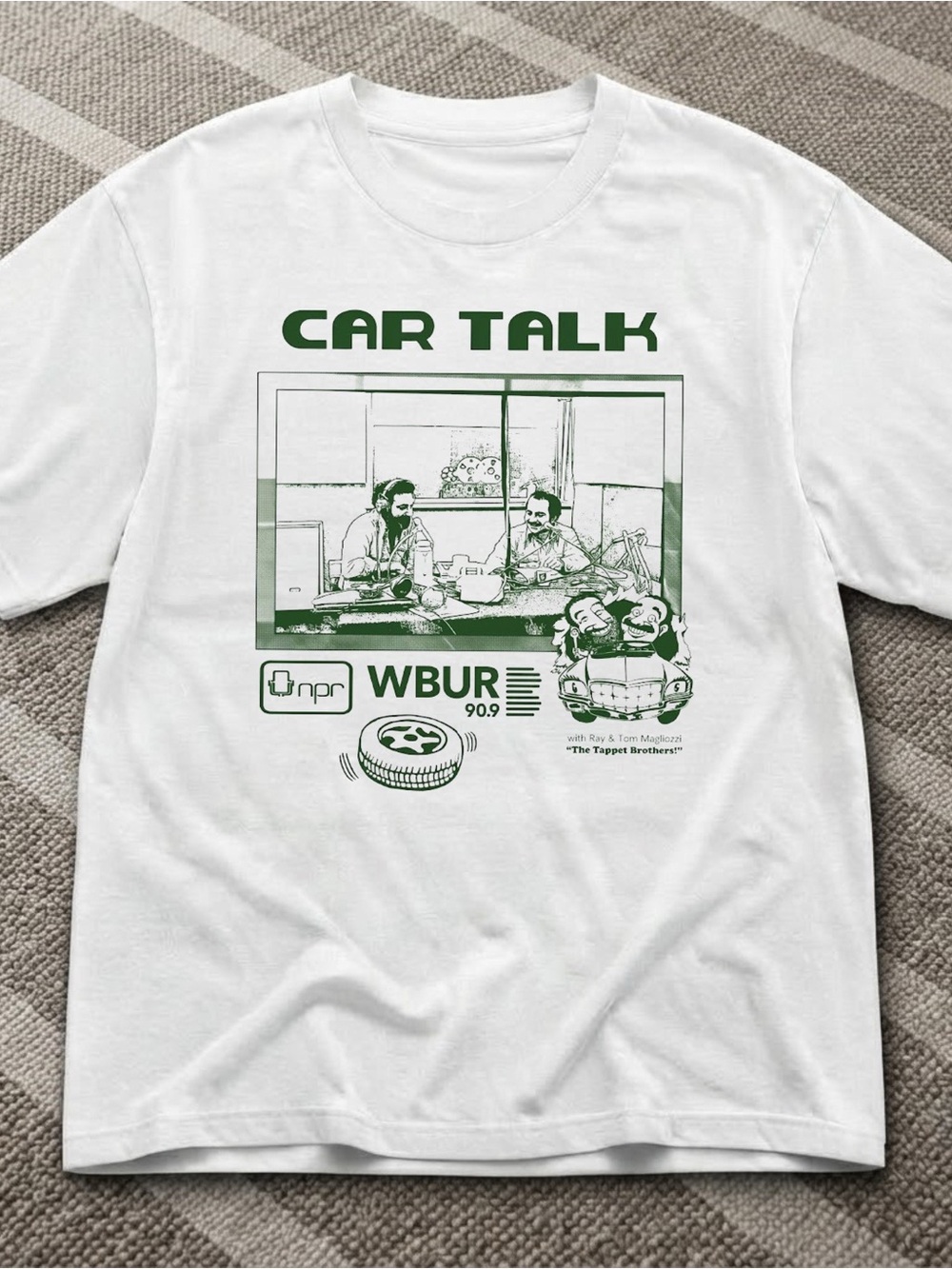Gildan Car Talk Graphic Tee - White & Forest Green